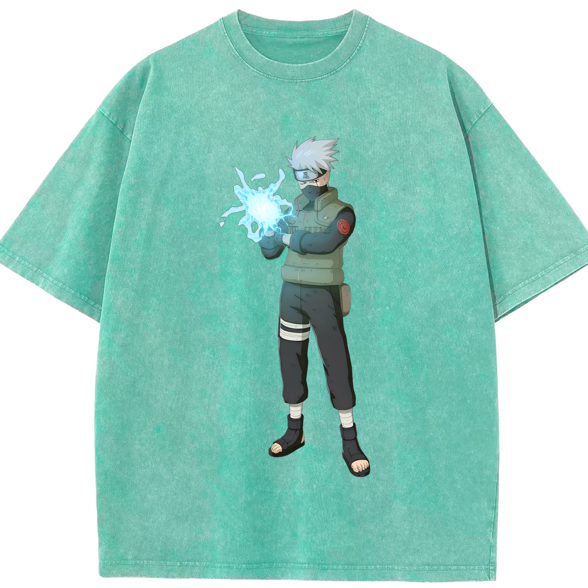 （画像用） NARUTO -ナルト- はたけ カカシ Hatake Kakashi 綿100% ヴィンテージ風 半袖Tシャツ（フロントプリント）